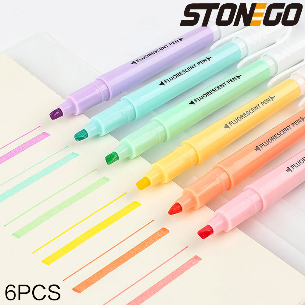 Highlighter Set Pastel - STONEGO 6PCS Dual Tip Markeerstift Set