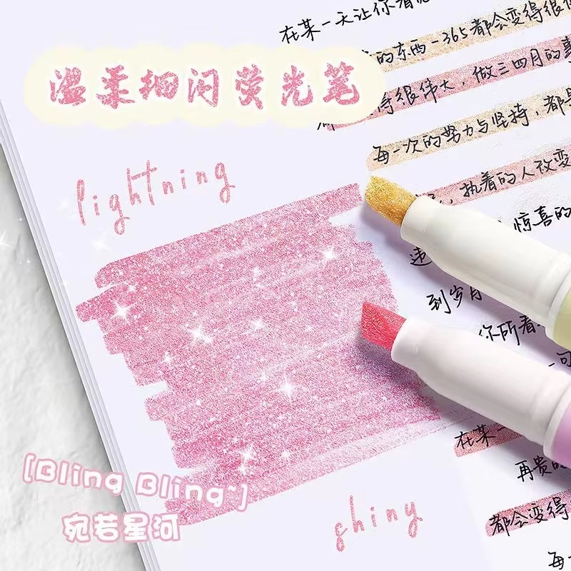 Highlighter Set Pastel - 4 Stuks/Doos Kawaii Glitter Markerpen Fijne