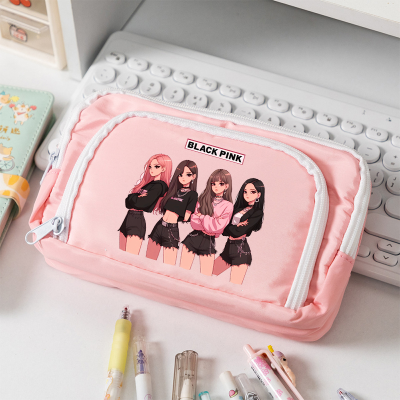 Stationery Warehouse - BlackPink canvas etui met grote capaciteit
